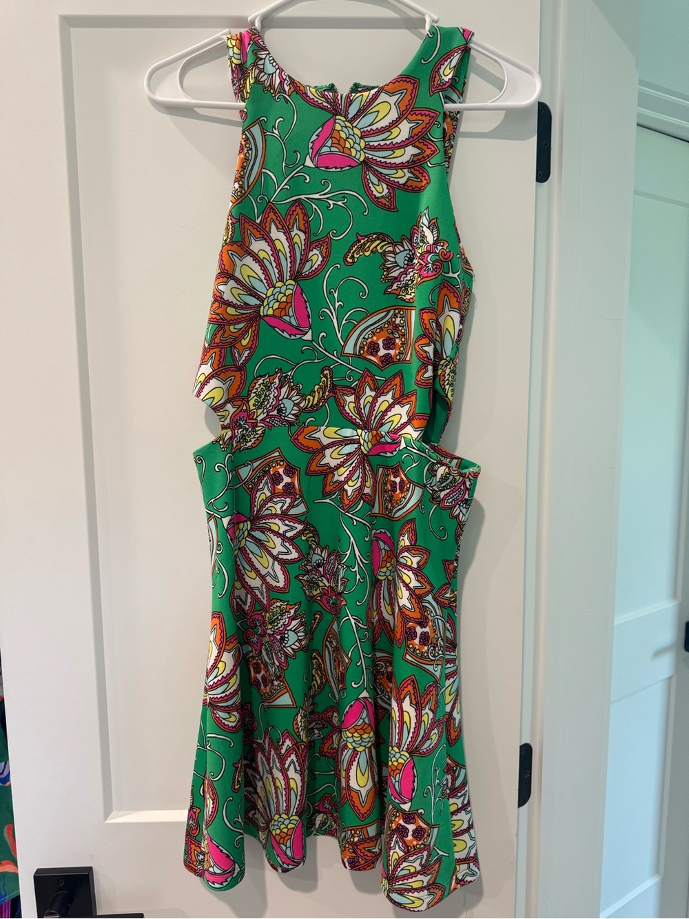 Green Floral Print Cutout Midi Dress